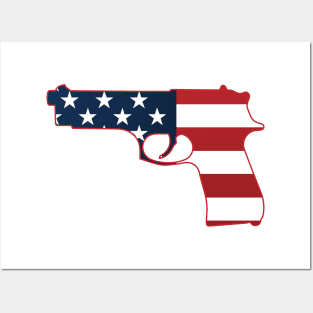 Semi-automatic Stars & Stripes Handgun Silhouette Posters and Art